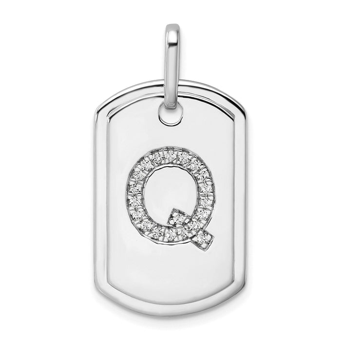 14K White Gold  Diamond Initial Q Dog Tag Charm-PM9842Q-021-WA