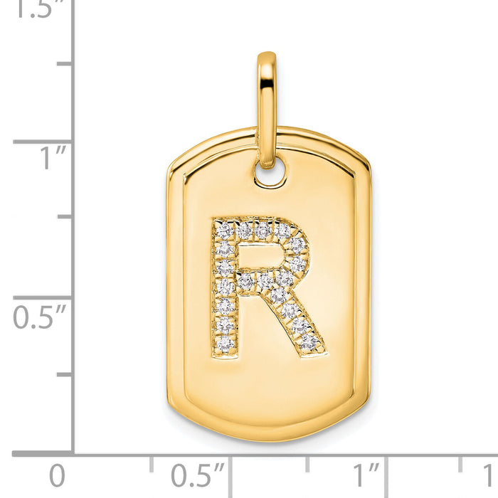 14K Diamond Initial R Dog Tag Charm-PM9842R-023-YA