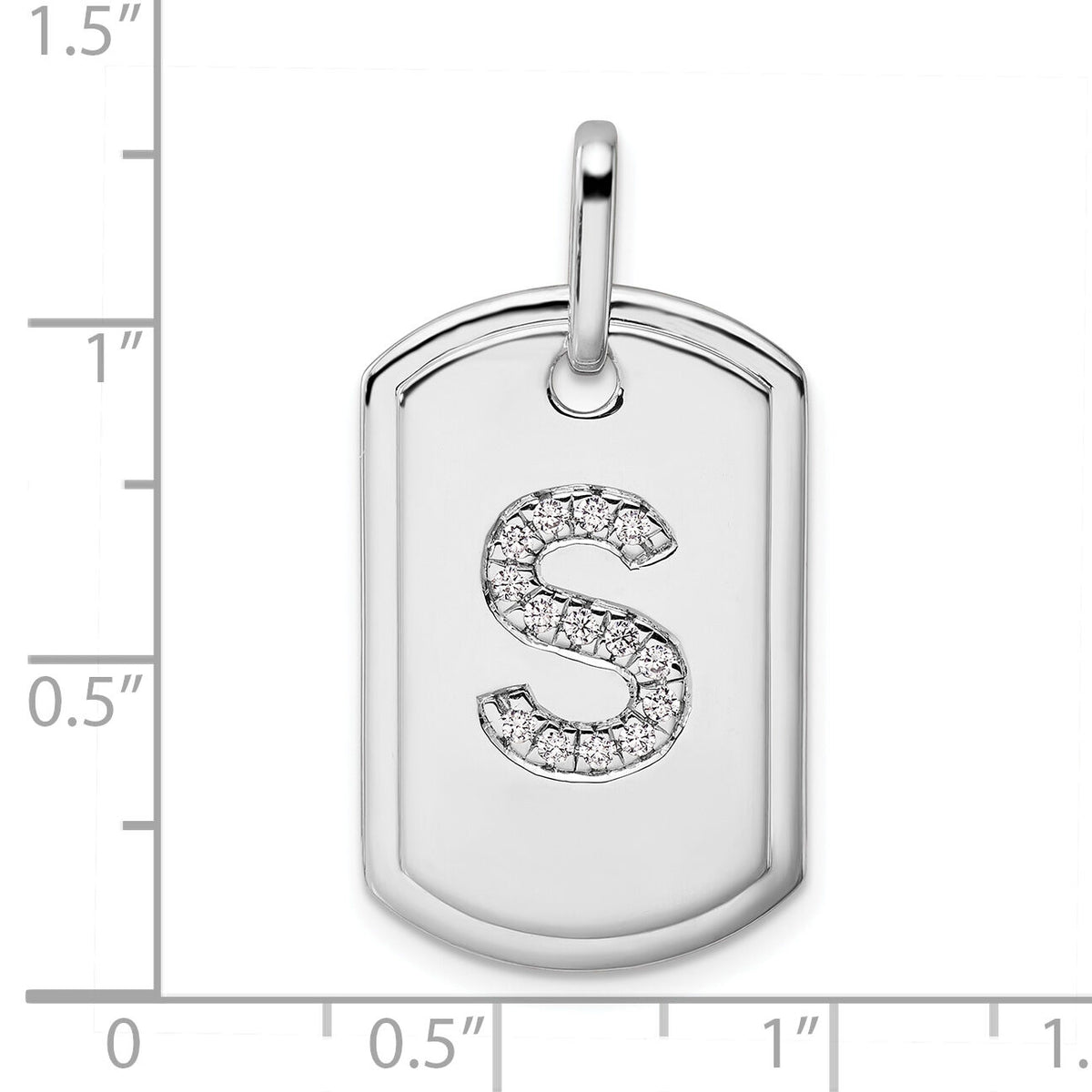 14K White Gold  Diamond Initial S Dog Tag Charm-PM9842S-017-WA