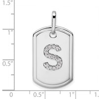 14K White Gold  Diamond Initial S Dog Tag Charm-PM9842S-017-WA