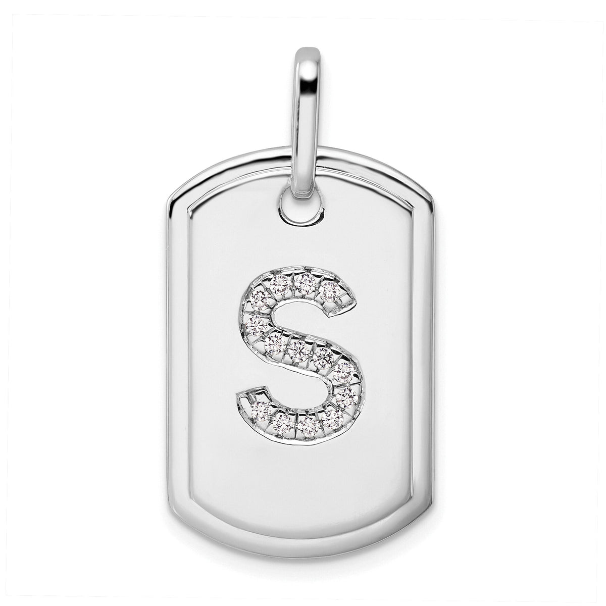 14K White Gold  Diamond Initial S Dog Tag Charm-PM9842S-017-WA