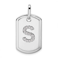 14K White Gold  Diamond Initial S Dog Tag Charm-PM9842S-017-WA