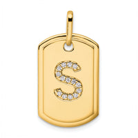 14K Diamond Initial S Dog Tag Charm-PM9842S-017-YA