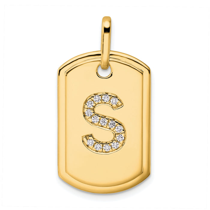 14K Diamond Initial S Dog Tag Charm-PM9842S-017-YA
