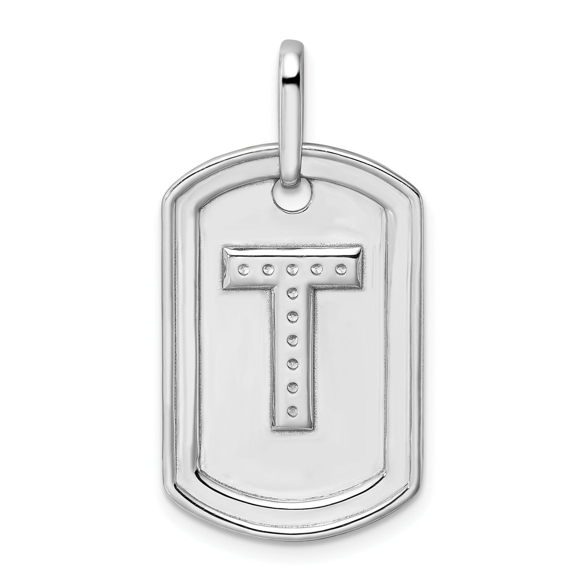 14K White Gold  Diamond Initial T Dog Tag Charm-PM9842T-013-WA
