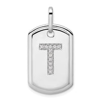 14K White Gold  Diamond Initial T Dog Tag Charm-PM9842T-013-WA