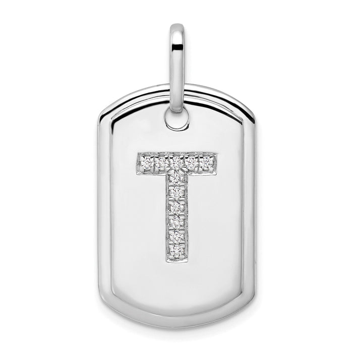 14K White Gold  Diamond Initial T Dog Tag Charm-PM9842T-013-WA
