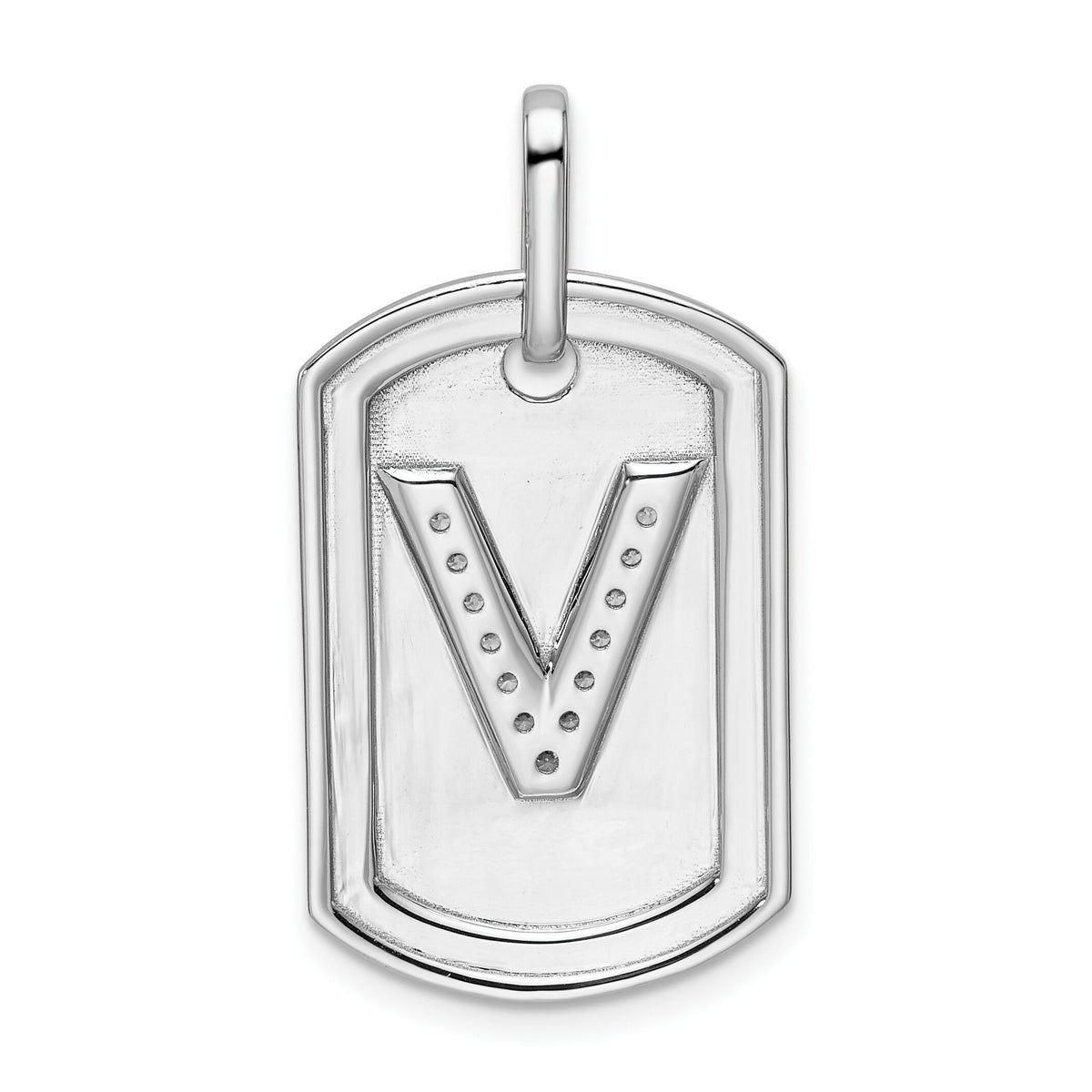 14K White Gold  Diamond Initial V Dog Tag Charm-PM9842V-016-WA