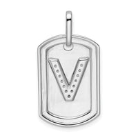 14K White Gold  Diamond Initial V Dog Tag Charm-PM9842V-016-WA