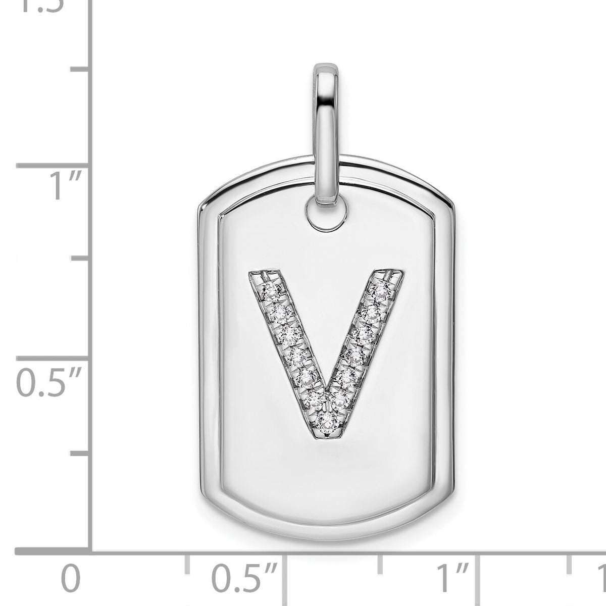 14K White Gold  Diamond Initial V Dog Tag Charm-PM9842V-016-WA