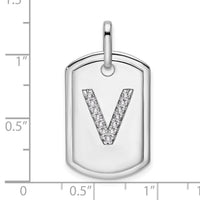 14K White Gold  Diamond Initial V Dog Tag Charm-PM9842V-016-WA