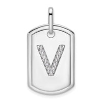 14K White Gold  Diamond Initial V Dog Tag Charm-PM9842V-016-WA