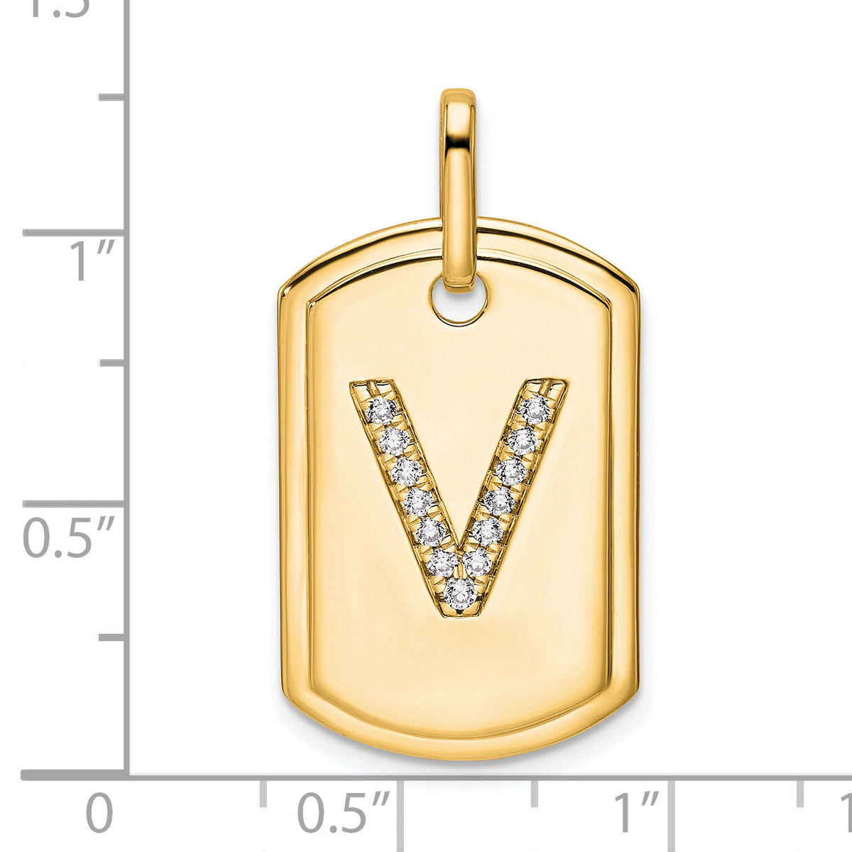14K Diamond Initial V Dog Tag Charm-PM9842V-016-YA