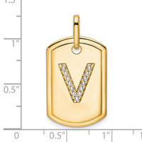 14K Diamond Initial V Dog Tag Charm-PM9842V-016-YA