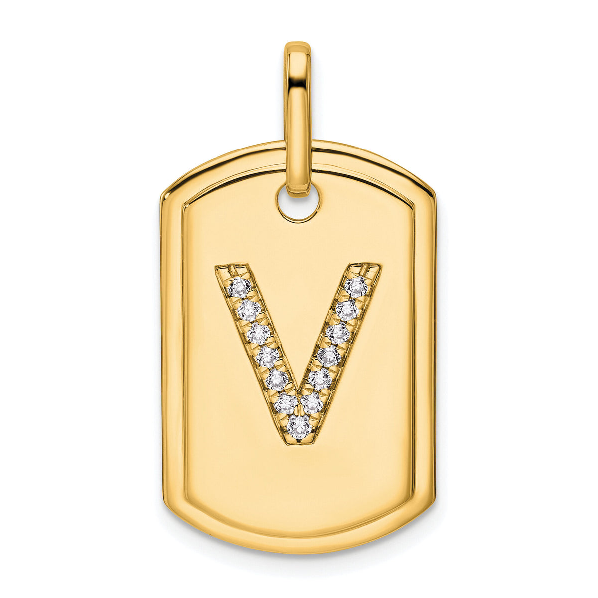14K Diamond Initial V Dog Tag Charm-PM9842V-016-YA