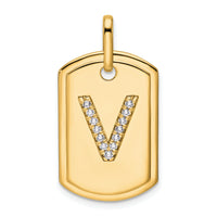 14K Diamond Initial V Dog Tag Charm-PM9842V-016-YA