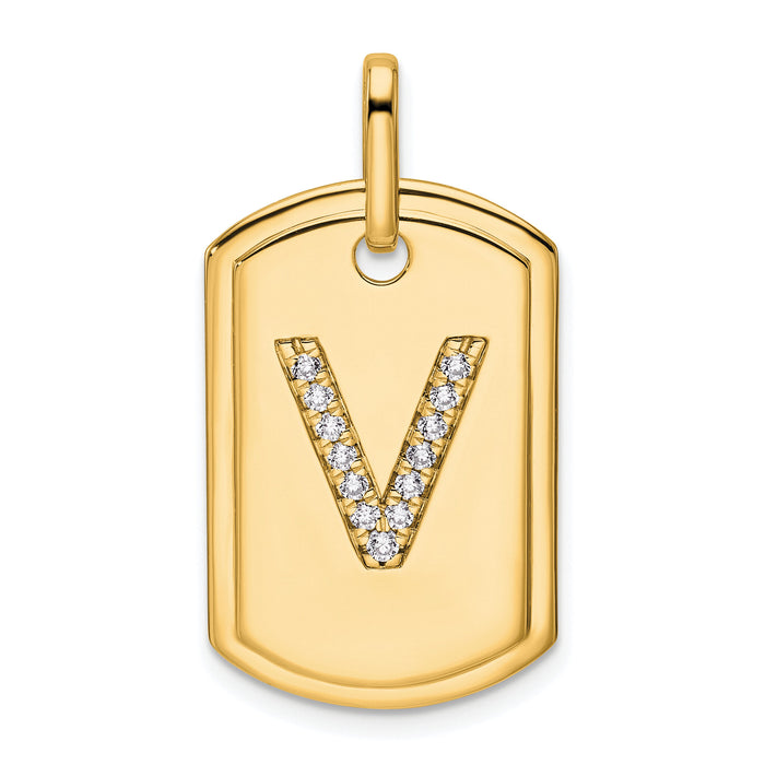 14K Diamond Initial V Dog Tag Charm-PM9842V-016-YA