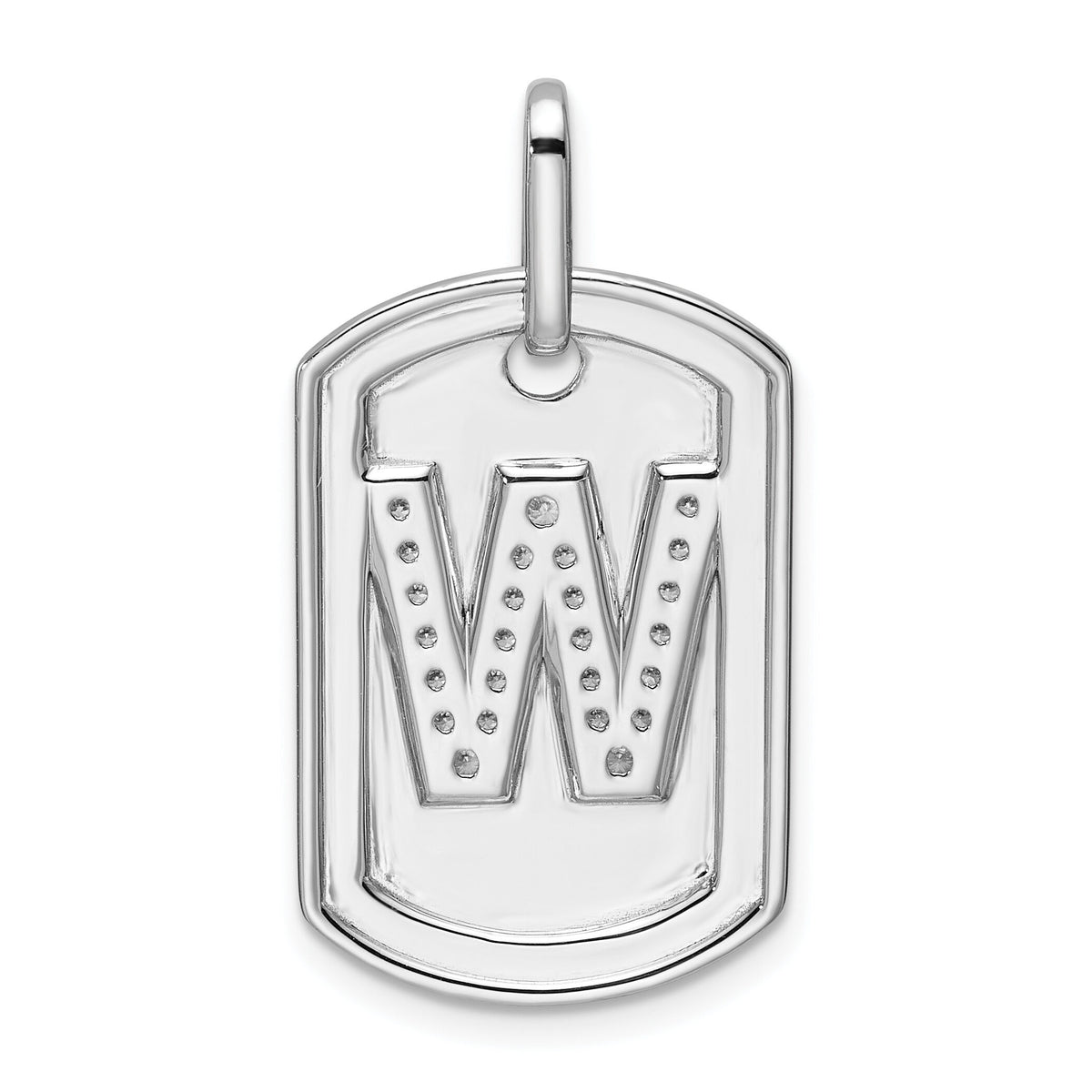 14K White Gold  Diamond Initial W Dog Tag Charm-PM9842W-020-WA