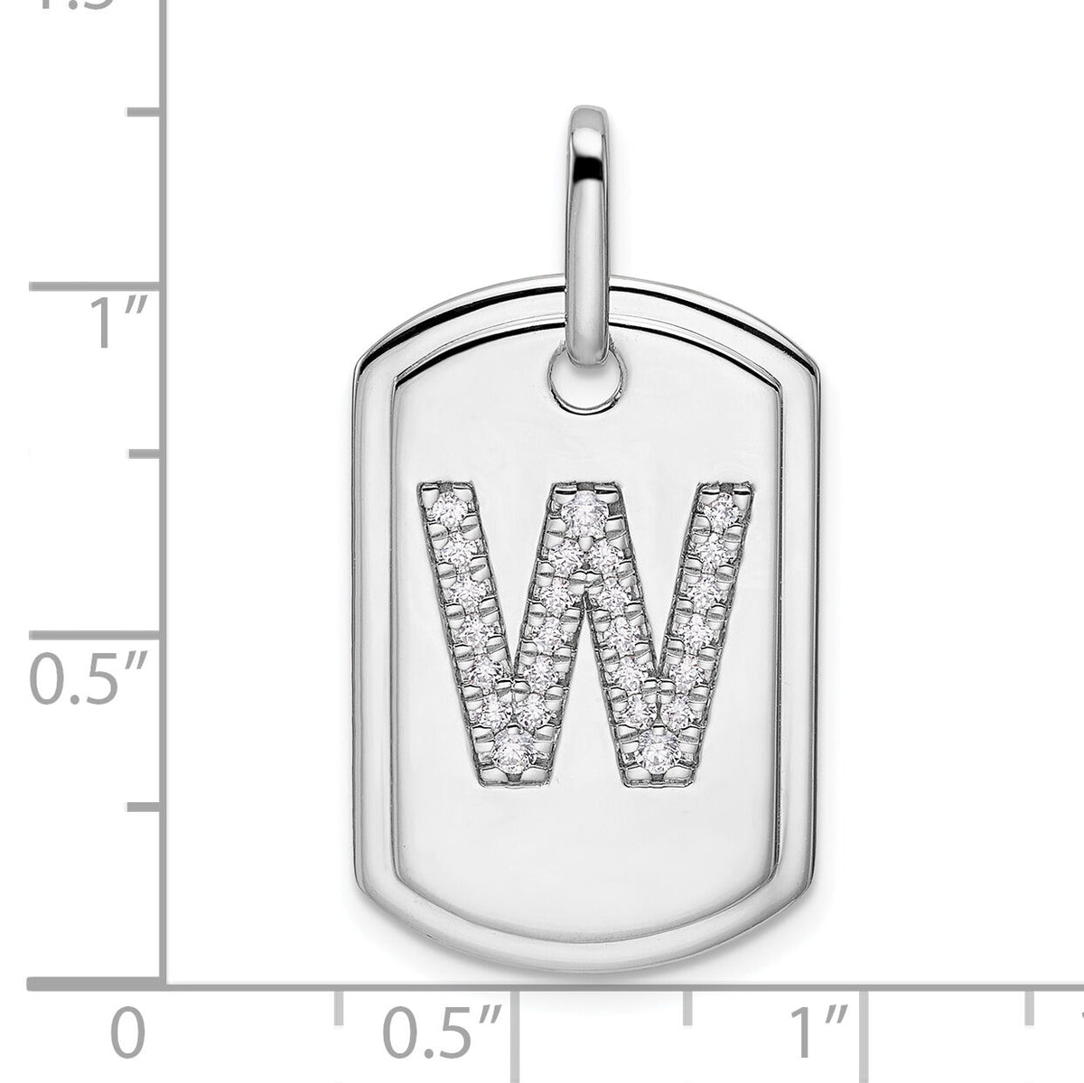 14K White Gold  Diamond Initial W Dog Tag Charm-PM9842W-020-WA