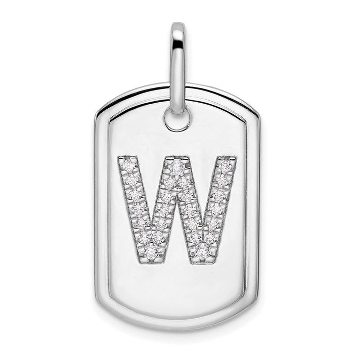 14K White Gold  Diamond Initial W Dog Tag Charm-PM9842W-020-WA