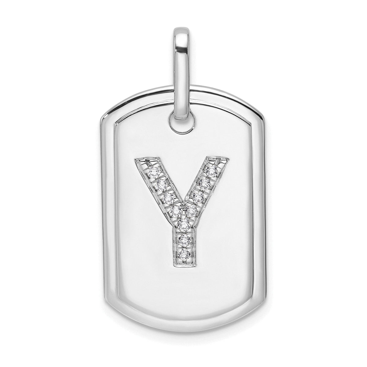 14K White Gold  Diamond Initial Y Dog Tag Charm-PM9842Y-014-WA