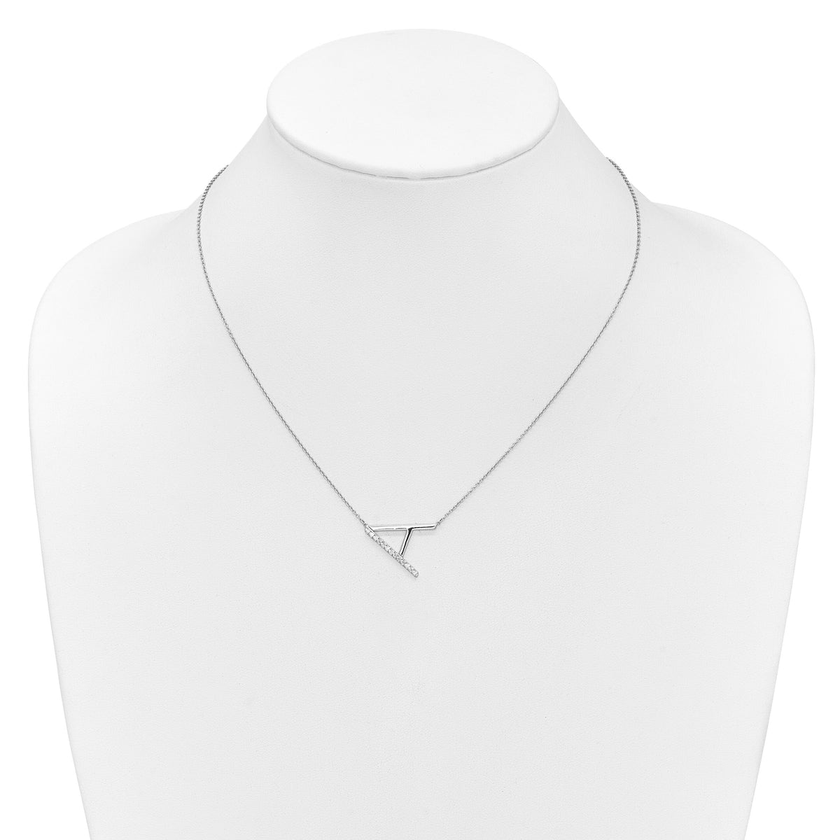 14K White Gold Sideways Diamond Initial A Necklace-PM9844A-016-WA