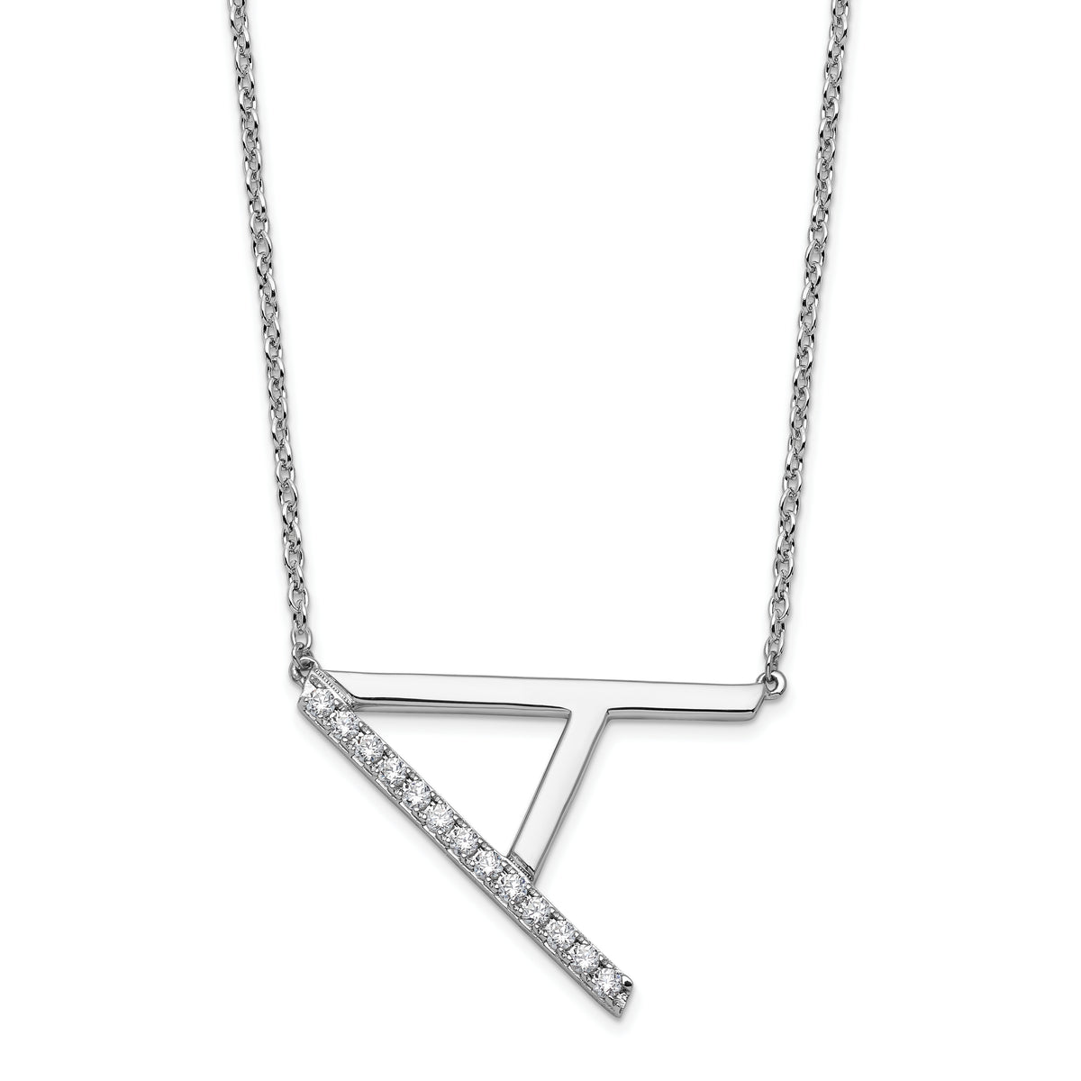 14K White Gold Sideways Diamond Initial A Necklace-PM9844A-016-WA