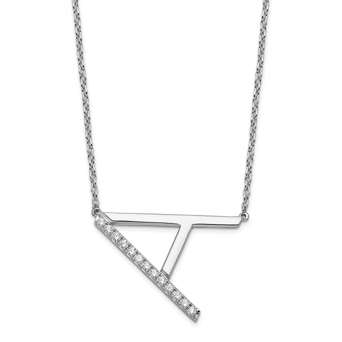 14K White Gold Sideways Diamond Initial A Necklace-PM9844A-016-WA