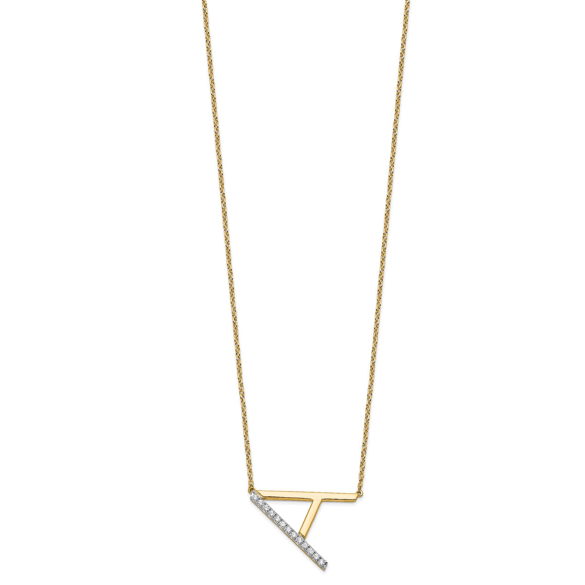 14K Sideways Diamond Initial A Necklace-PM9844A-016-YA