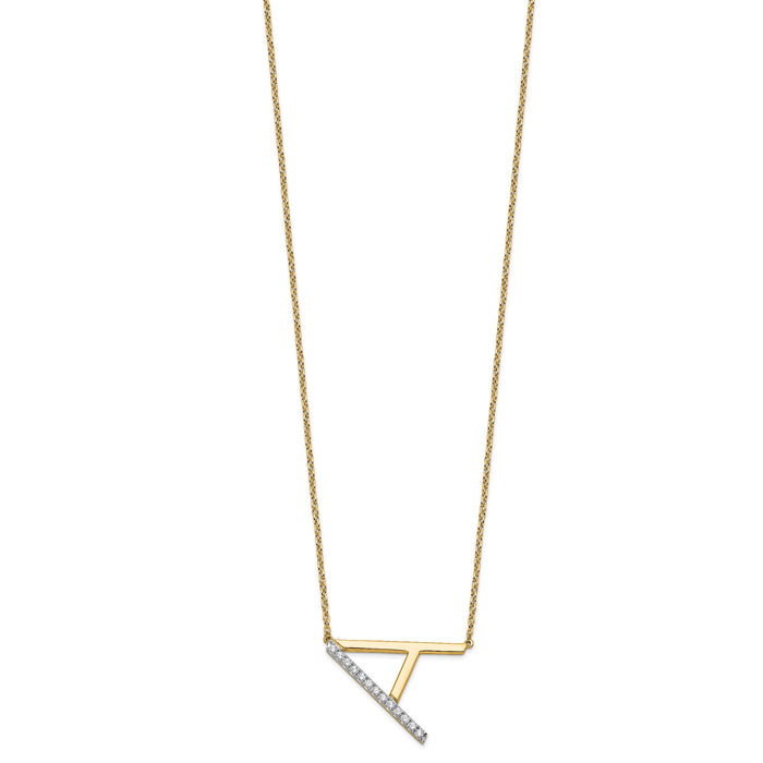 14K Sideways Diamond Initial A Necklace-PM9844A-016-YA