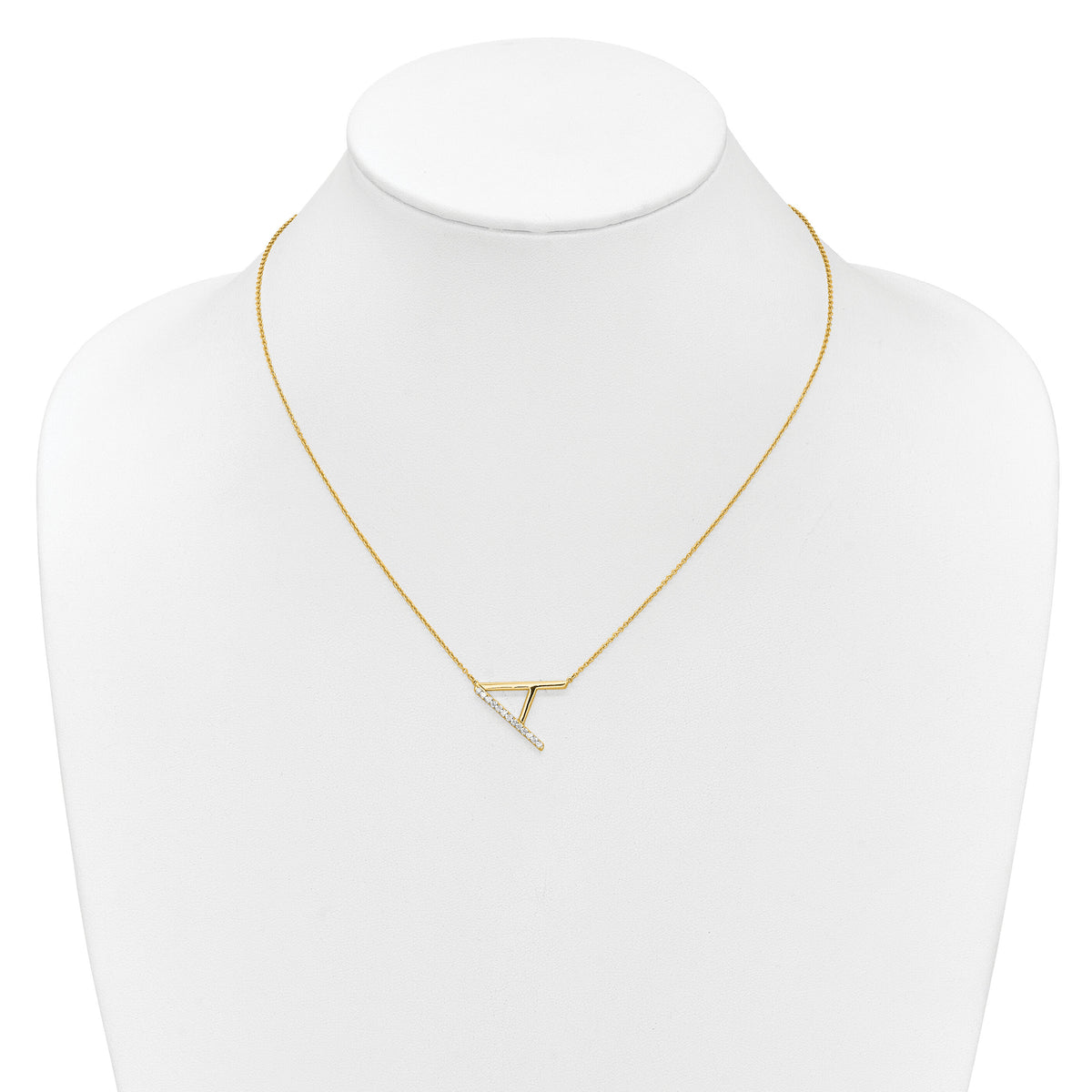14K Sideways Diamond Initial A Necklace-PM9844A-016-YA