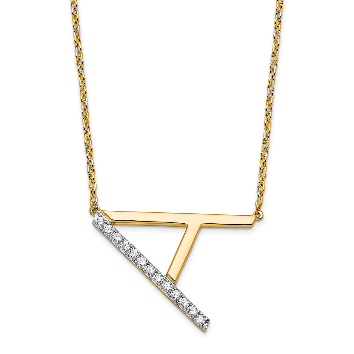 14K Sideways Diamond Initial A Necklace-PM9844A-016-YA