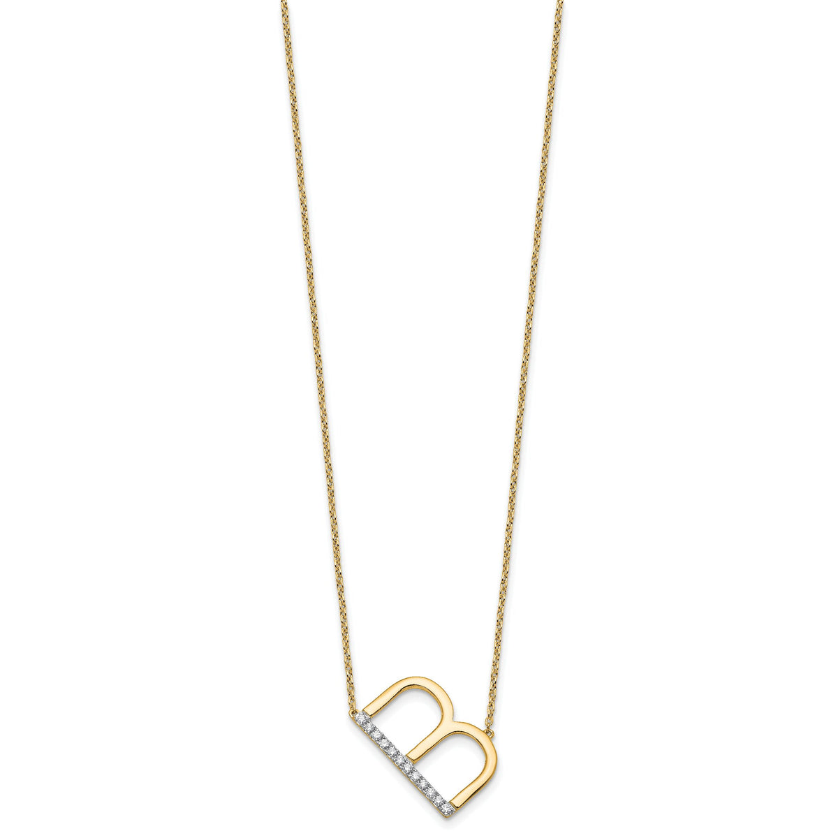 14K Sideways Diamond Initial B Necklace-PM9844B-014-YA