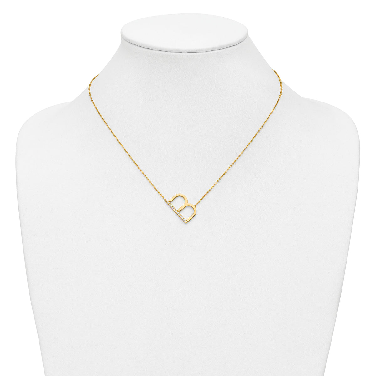14K Sideways Diamond Initial B Necklace-PM9844B-014-YA