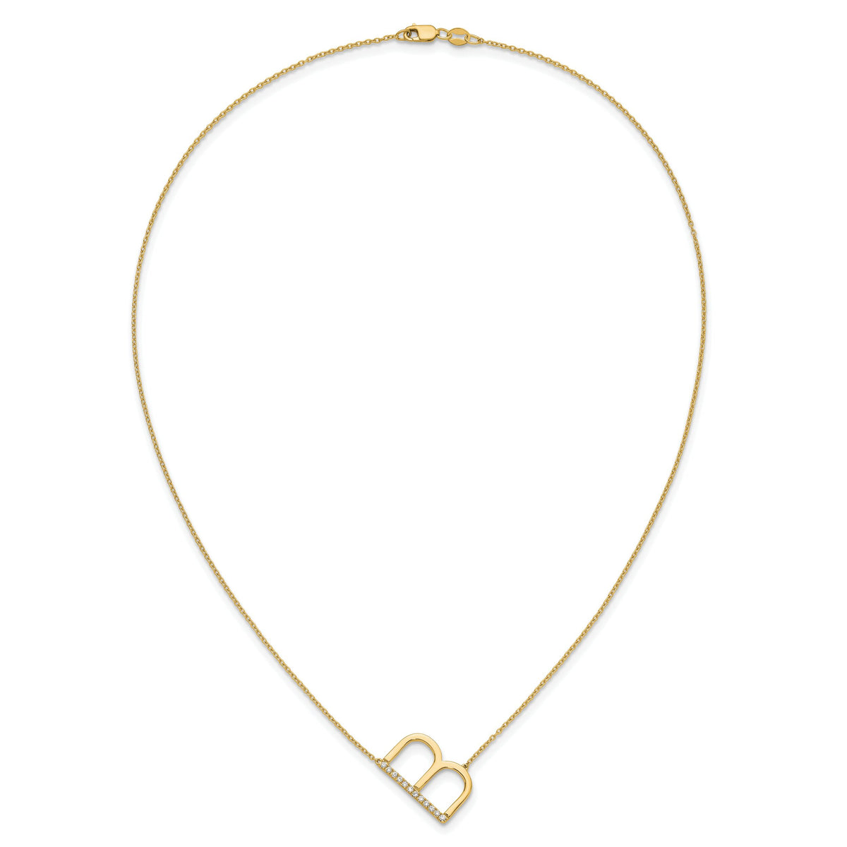 14K Sideways Diamond Initial B Necklace-PM9844B-014-YA
