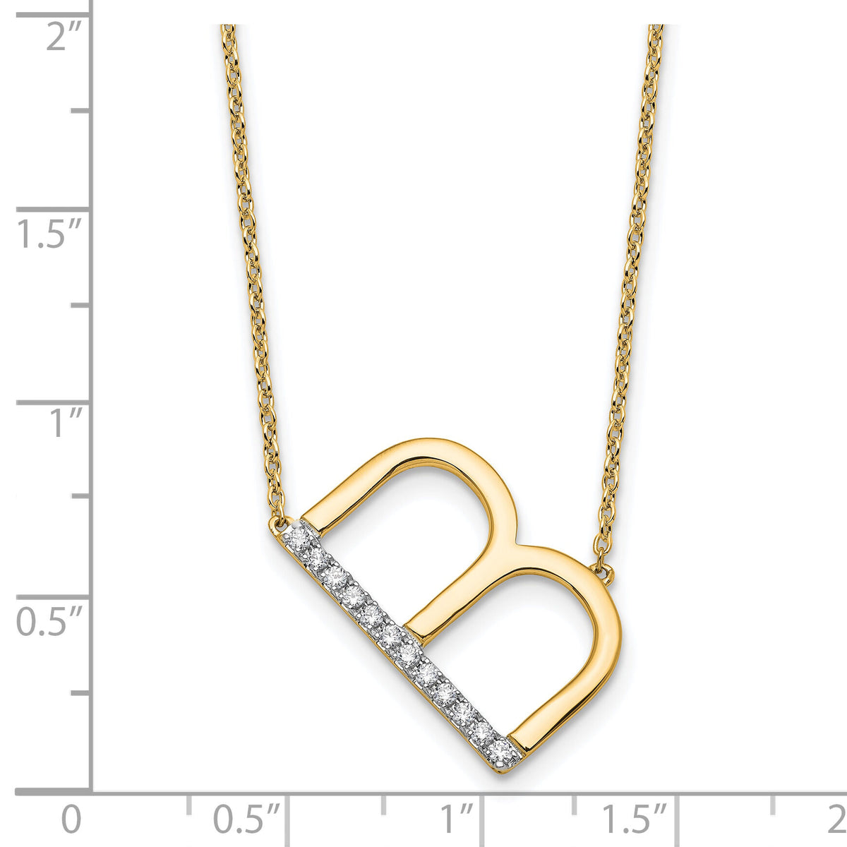 14K Sideways Diamond Initial B Necklace-PM9844B-014-YA