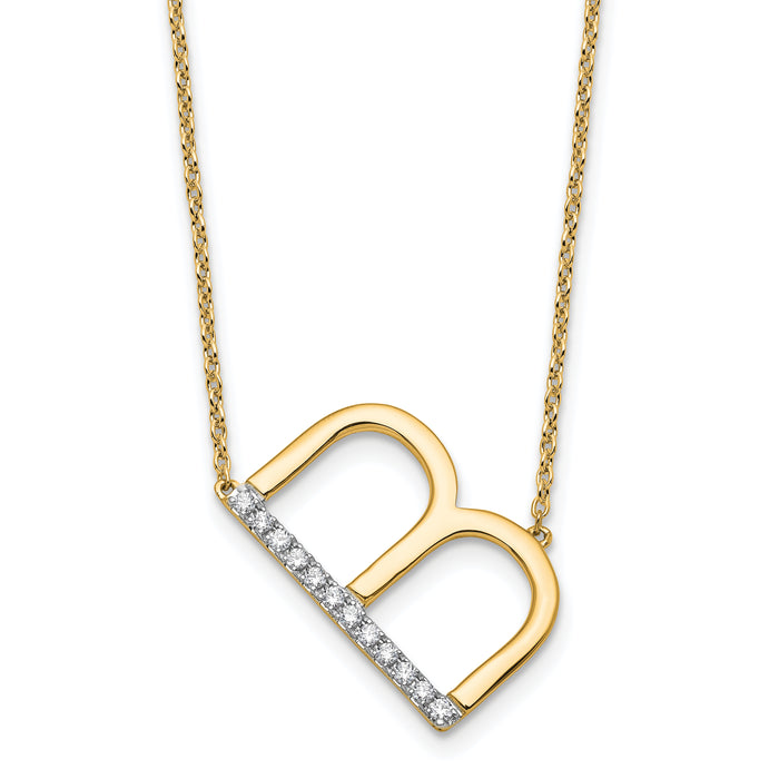14K Sideways Diamond Initial B Necklace-PM9844B-014-YA