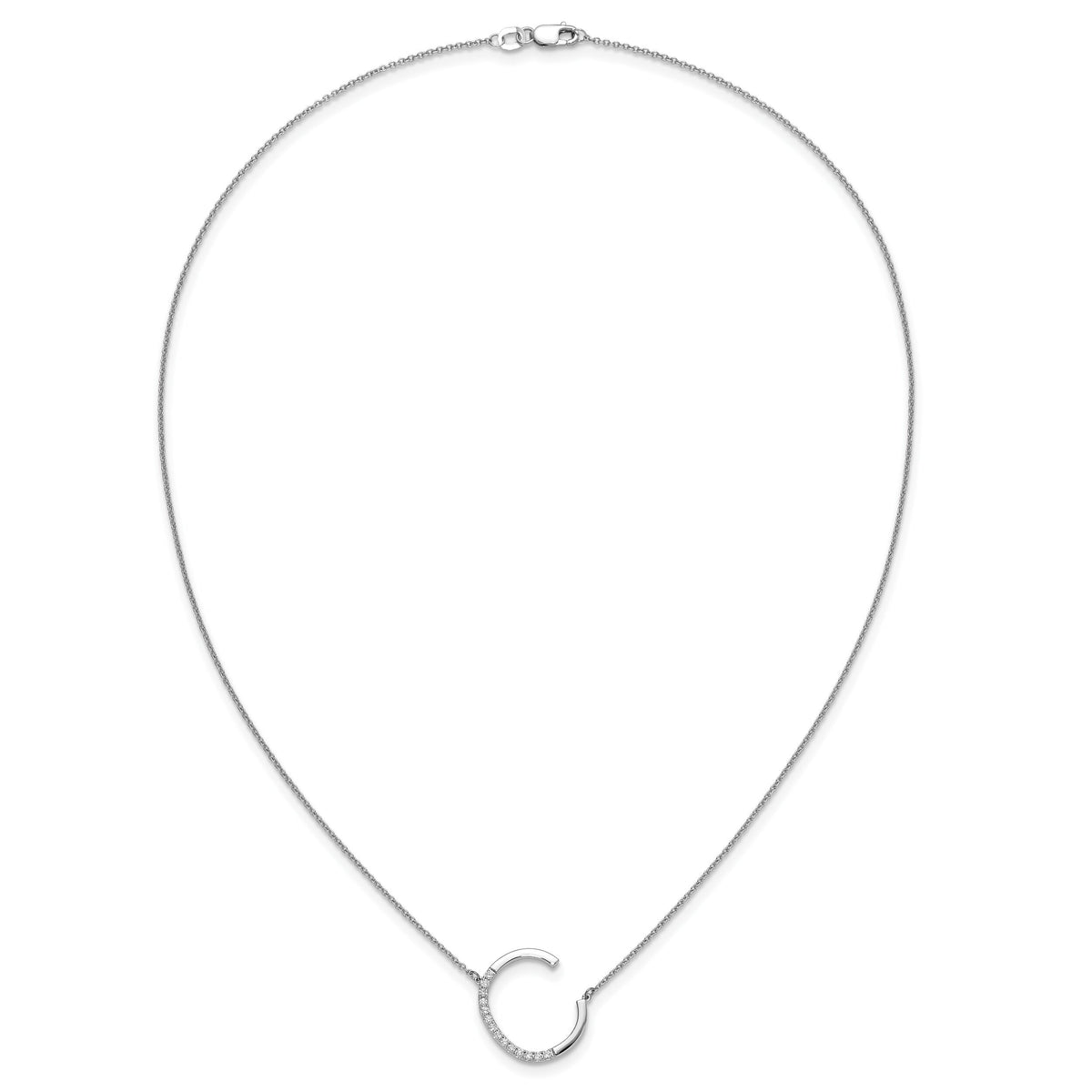 14K White Gold Sideways Diamond Initial C Necklace-PM9844C-017-WA