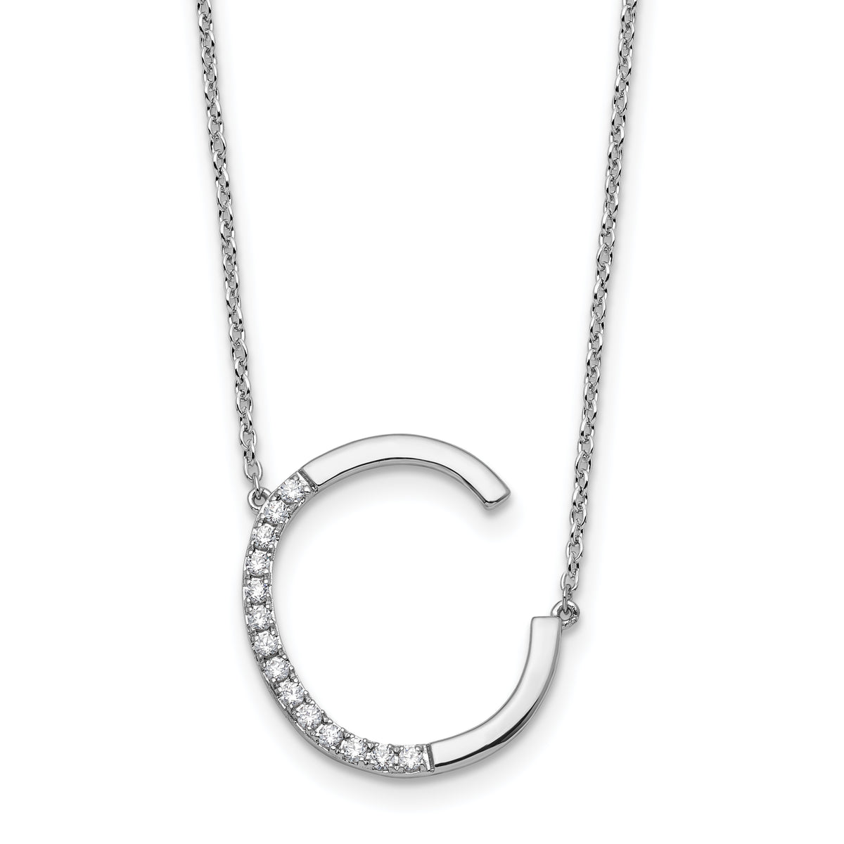 14K White Gold Sideways Diamond Initial C Necklace-PM9844C-017-WA