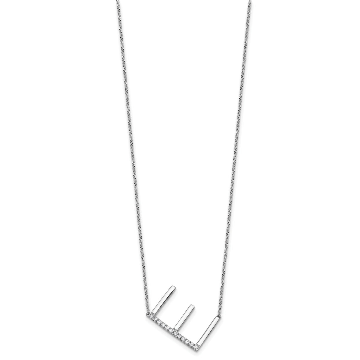 14K White Gold Sideways Diamond Initial E Necklace-PM9844E-014-WA