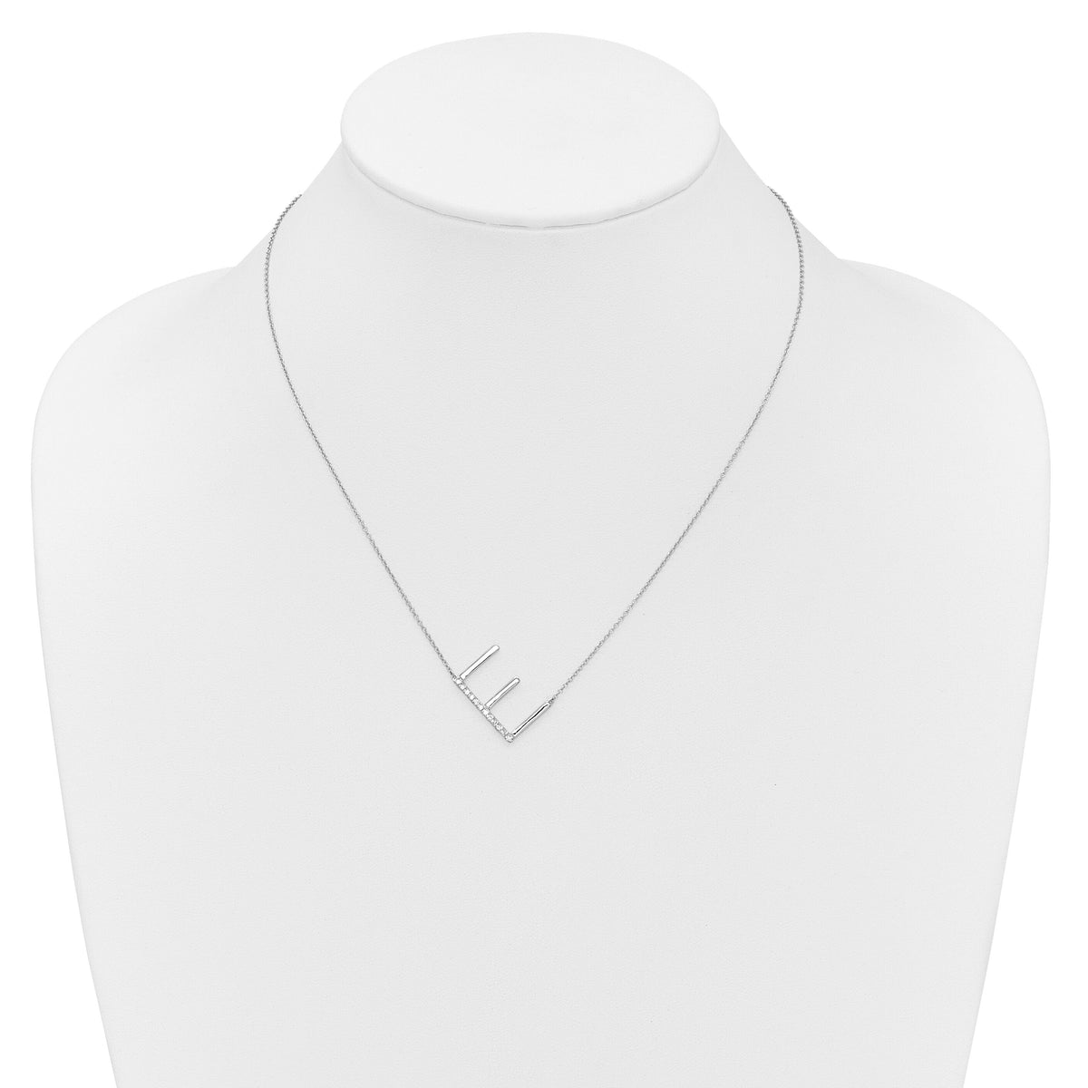 14K White Gold Sideways Diamond Initial E Necklace-PM9844E-014-WA