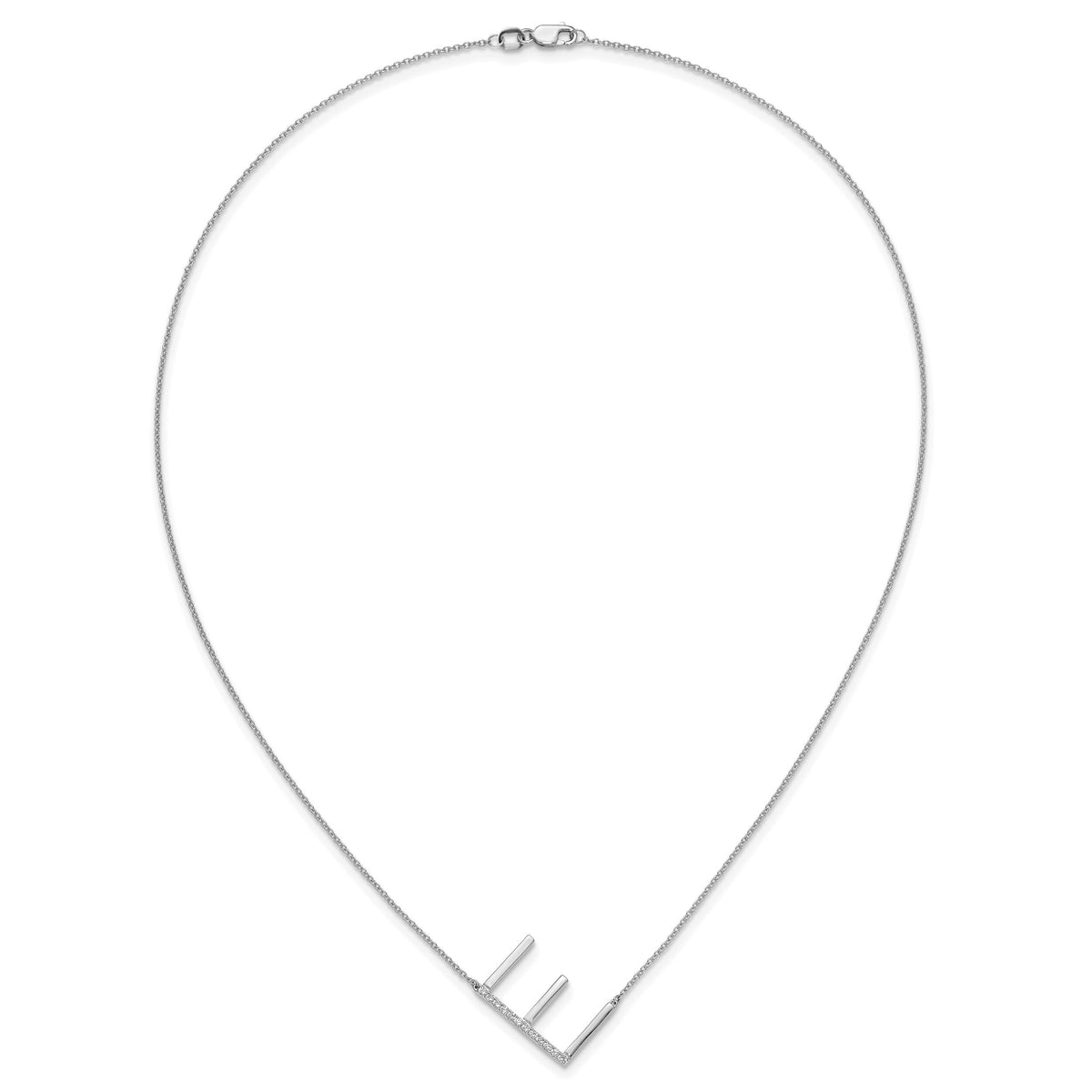 14K White Gold Sideways Diamond Initial E Necklace-PM9844E-014-WA