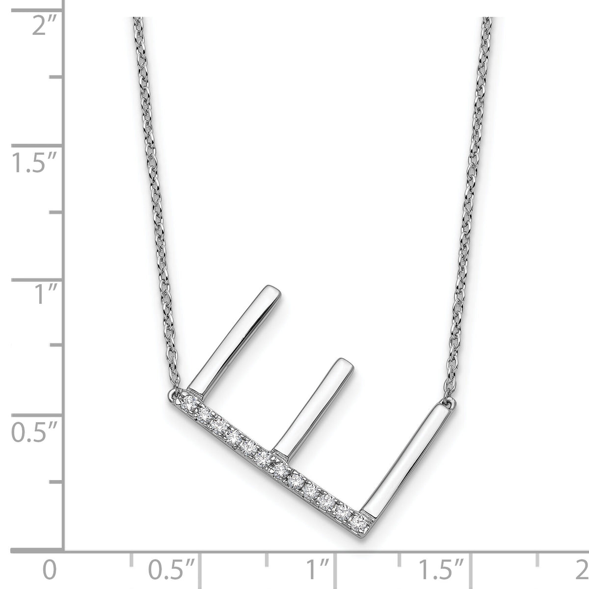 14K White Gold Sideways Diamond Initial E Necklace-PM9844E-014-WA
