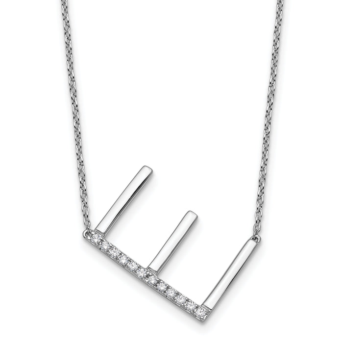 14K White Gold Sideways Diamond Initial E Necklace-PM9844E-014-WA