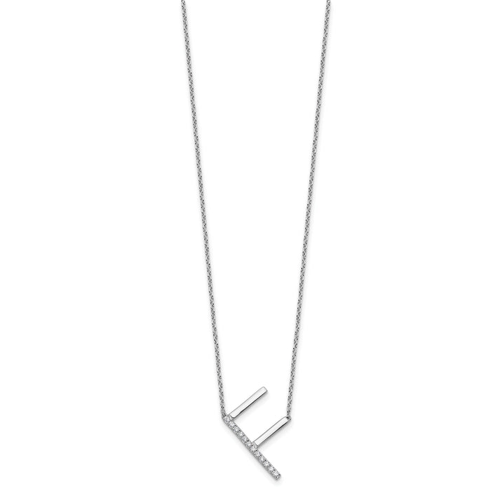 14K White Gold Sideways Diamond Initial F Necklace-PM9844F-014-WA