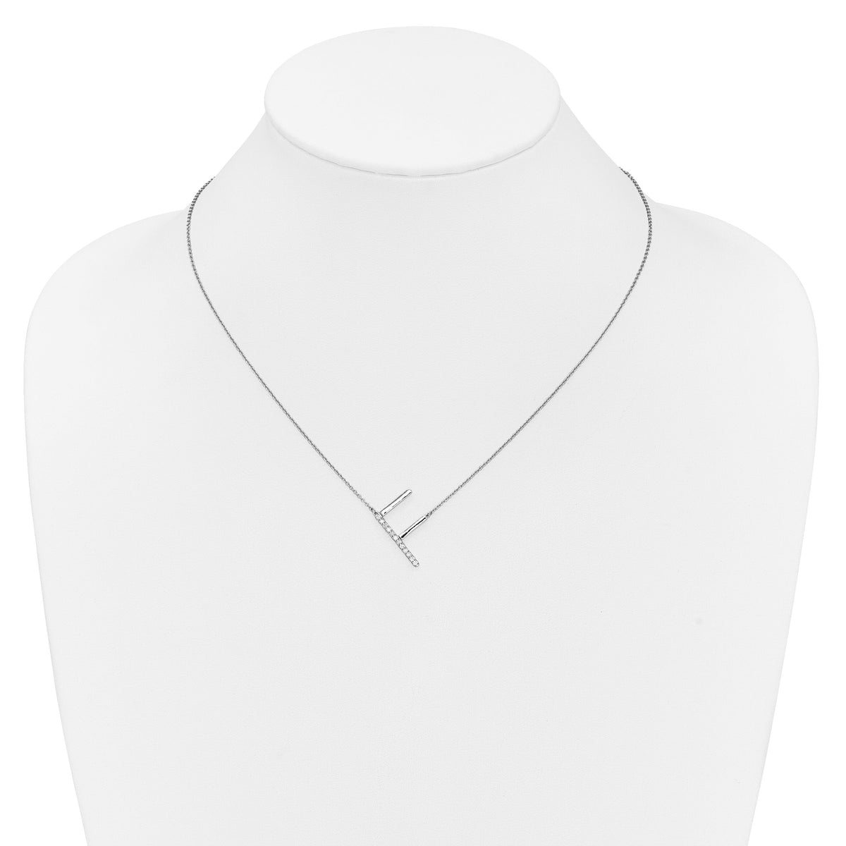 14K White Gold Sideways Diamond Initial F Necklace-PM9844F-014-WA