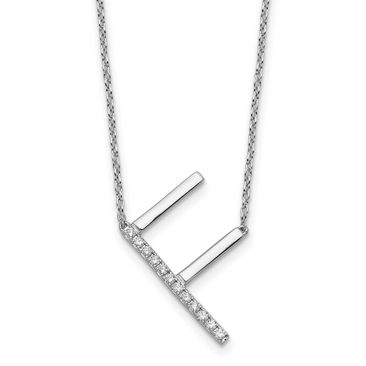 14K White Gold Sideways Diamond Initial F Necklace-PM9844F-014-WA