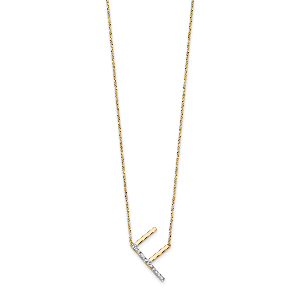 14K Sideways Diamond Initial F Necklace-PM9844F-014-YA