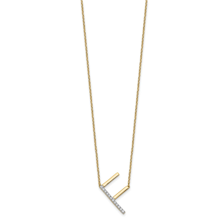 14K Sideways Diamond Initial F Necklace-PM9844F-014-YA