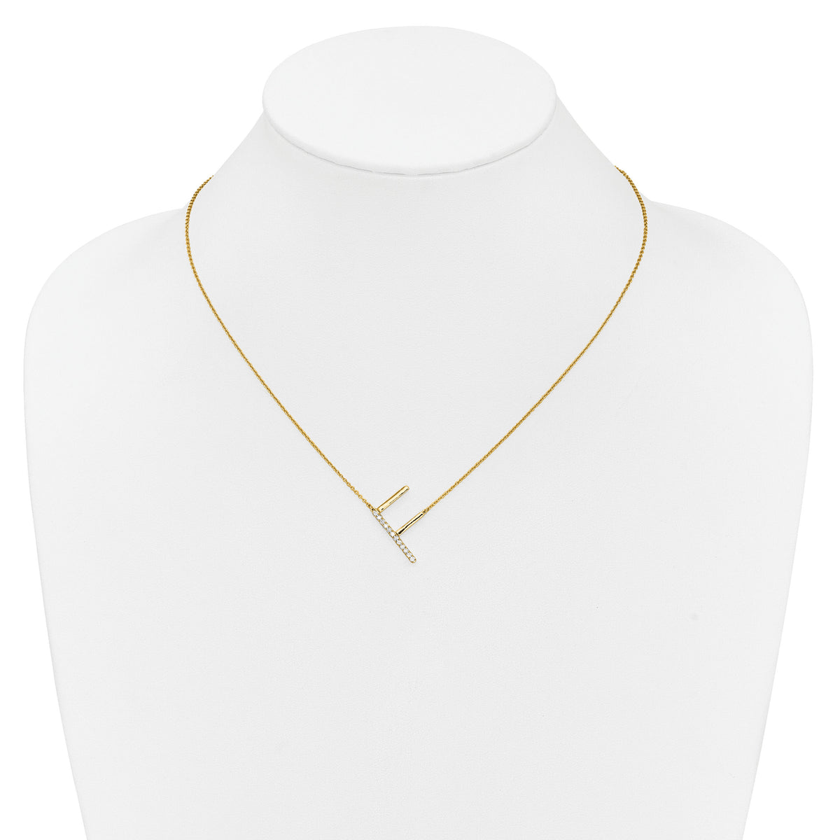 14K Sideways Diamond Initial F Necklace-PM9844F-014-YA